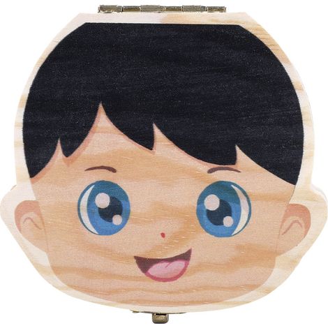 Boîte de dentition pour bébé - boîte de rangement en bois (colorée, style garçon) (1/5)
