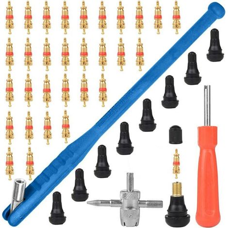 Kit Outil Réparation Valve Pneu - 43 Pièces - 30 Noyaux Valve + 10 Valves Complètes Voiture - Pour Entretien et Remplacement Autonome (1/5)