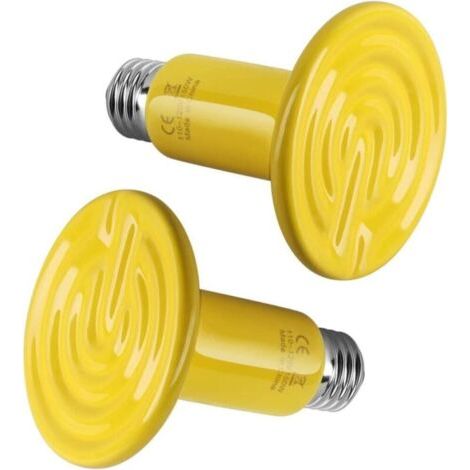 Ampoule chauffante en céramique pour reptiles, sans lumière, chauffage pour terrarium, amphibien, serpent, tortue, incubation de poulet, 150 W, lot de 2, jaune (1/5)