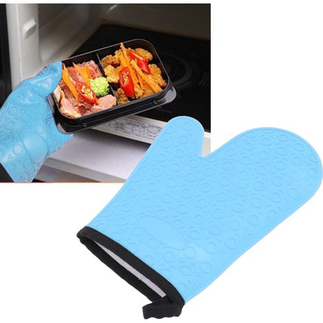 Hitzebeständige Handschuhe zum Kochen, für Mikrowellenherde, hitzebeständige Kochhandschuhe, Silikon-Ofenhandschuhe, rutschfest, hochtemperaturbeständig, kurzes Zweifingermodell, blau. (1/5)