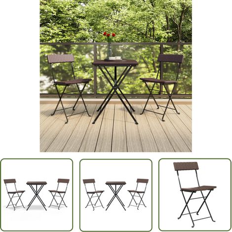 The Living Store 3-tlg. Bistro-Set Klappbar Braun Poly Rattan - Gartenmöbeln - Bistro Set - Poly Rattan - Wetterfest - Balkon Möbel (1/5)