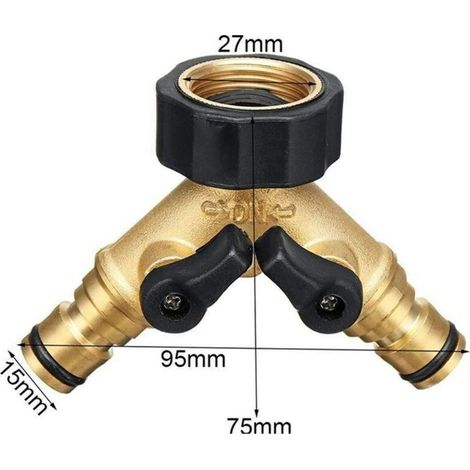 Distributore a Y a 2 vie, raccordo a Y per tubo di alimentazione dell'acqua (26,9 mm (3/4") in ottone, collettore a Y), compatibile con sistema di connettori per tubo da giardino da 1/2") (1/4)