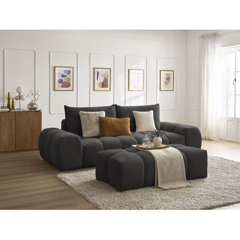 BOBOCHIC - Canapé droit convertible coffre EVEREST tissu texturé avec pouf Noir (1/5)