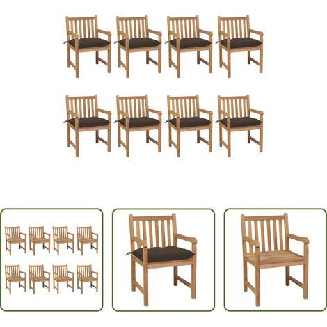 Meuble de jardin - Chaises de jardin lot de 8 avec coussins taupe Bois teck solide (1/5)