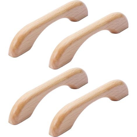 4Pcs Poignée de Meuble en Bois Bouton de Tiroir de Porte Poignées de Placard pour Cuisine Armoire Commode (160mm Longueur Totale,Couleur Bois) (1/5)