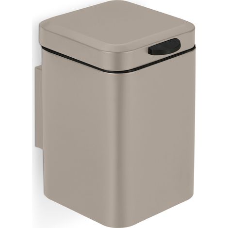 Relaxdays Kosmetikeimer Wandmontage, 3 l, Absenkautomatik, entnehmbarer Inneneimer, Bad Mülleimer, Edelstahl, beige