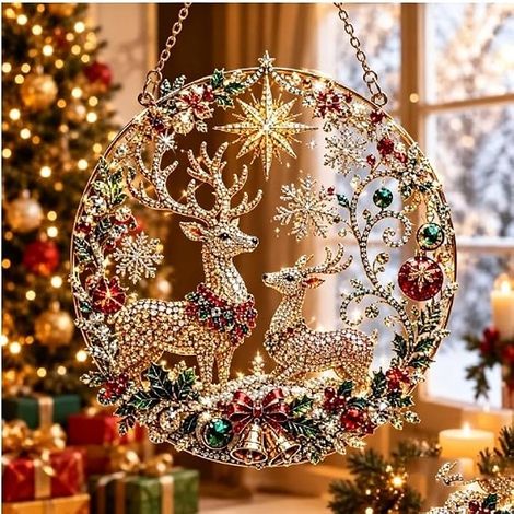 Weihnachtliches Acryl-Diamantgemälde mit einem Rentierpaar (25 cm)