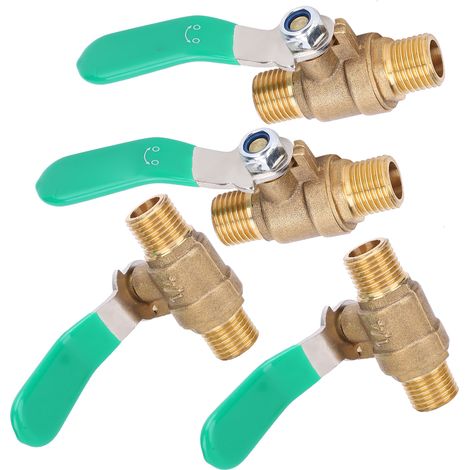 Lot de 4 vannes à bille 1/4 po, filetage extérieur double épais, en laiton, pour vidange et système de plomberie. (1/5)