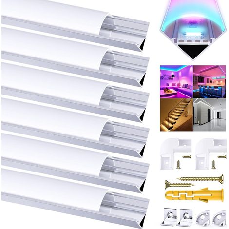 Profilé Aluminium LED - 6x1mètre Aluminium Profilé V-forme pour Bandes à LED, Compact Finition avec Blanc Laiteux Couvercle,Embouts,Clips de Montage en Métal,Embouts Jaunes (1/5)