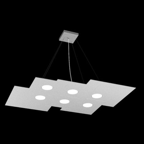 Lampadario moderno top light plate 1129 s6 r+2 gx53 led metallo biemissione sospensione, finitura metallo grigio
