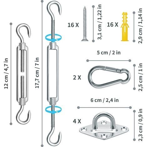 Befestigungsset für Sonnensegel, Edelstahl-Befestigungsset für dreieckige, quadratische und rechteckige Sonnensegel (1/4)