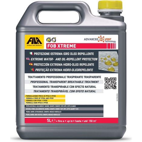 FILA Surface Care Solutions, FOB XTREME, Protettivo Antimacchia Traspirante ad Alta Performance, Blocca l'Assorbimento di Sostanze Oleose, Grasse (oli, sapone, shampoo), Colorate e Acqua, 5L