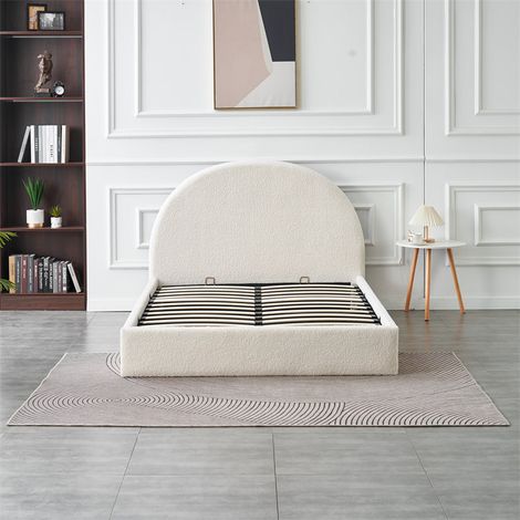 Lit Double Coffre VALENTINA – 160x200 cm – Tissu Doudou Blanc – Avec Rangement (1/5)