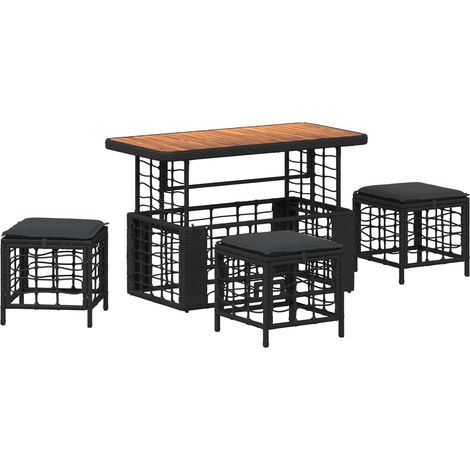 Conjunto de Comedor de Jardín con cojín 4 pcs Negro y Gris vidaXL