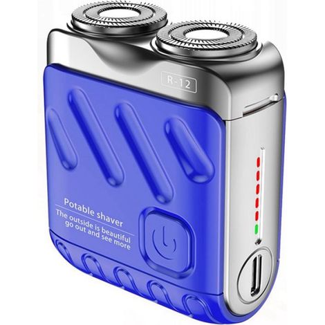 Rasoir à Barbe, Rasoir Électrique Rechargeable, Coupe Magnétique à Double Anneau, Mini Rasoir Électrique de Voyage, Bleu (1/4)