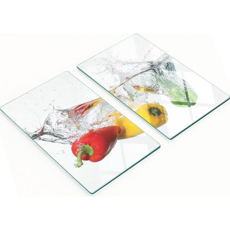Tablas decorativas de vidrio para servir aperitivos, diseño de pimientos, 2x30x52 cm. (1/5)