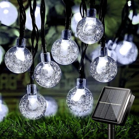 Weiße Solar-Lichterkette, 6,5 m, 30 LED-Birnen, 8 Beleuchtungsmodi, IP65 wasserdicht mit 2 V 140 mA Solarpanel, für Außen-/Innendekoration, Weihnachten, Party usw. (1/4)