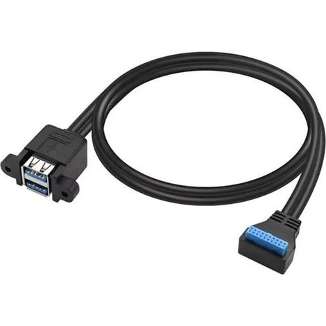 Cable Adaptateur USB 3.0 19/20 Broches Vers Double Port USB-A Femelle à Angle de 90 Degrés Vers le Haut/Bas pour Carte Mère, Rallonge Interne B