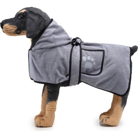 Peignoir pour chien en microfibre – Peignoir pour très petit chien absorbant pour séchage après baignade, bain ou sortie sous la pluie (XS Gris) (1/5)