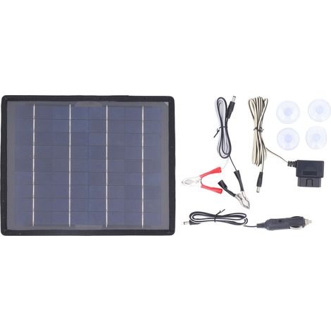 Ortviai Chargeur Solaire 10 W pour Batterie Auto 12 V avec Prise OBD, Câble Pince et Allume-Cigare – Panneau Monocristallin (1/5)