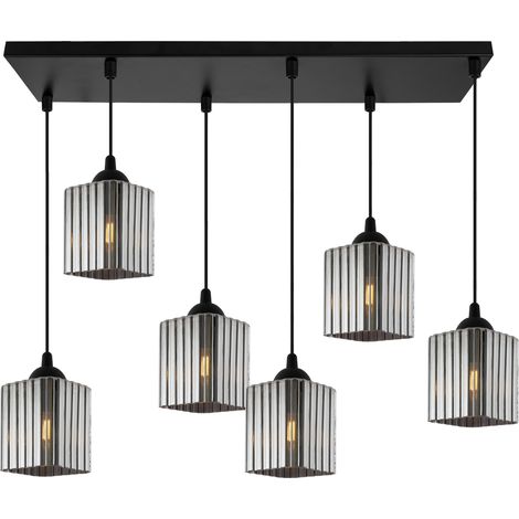 Lampada a sospensione Riffle, nera, 6 lampade, grafite, cubo, E27 (1/5)