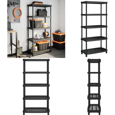 vidaXL Étagère de rangement à 5 niveaux noir 93,5x45,5x194,5 cm PP (1/5)