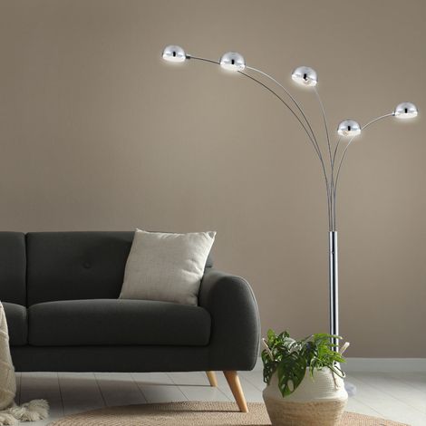 Stehlampe Stehleuchte Standlampe Chrom Wohnzimmer Modern mit Marmorsockel silber, Metall, 5x E14, LxBxH 130x120x200 cm