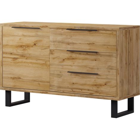 Buffet Eden mit 3 Schubladen und 1 Tür, Holzoptik und Metall, 144cm