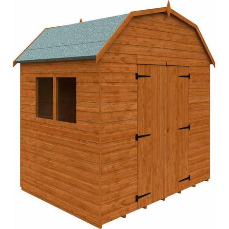 6 x 8 Feet Barn 12mm Shed - Solid Wood/Softwood/Pine - L175 x W235 x H261.3 cm - Burnt Orange