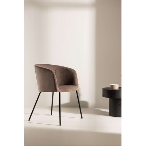 Berit chaise de salle à manger avec accoudoirs velours marron. (1/5)