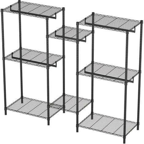 Penderie sur pieds réglable avec 8 étagères grillagées et 5 barres, organisateur de rangement en métal noir pour vêtements, chaussures et boîtes CHICFURN (1/5)