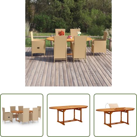 Gartenmöbel - 7-tlg. Garten-Essgruppe Poly Rattan Beige (1/5)