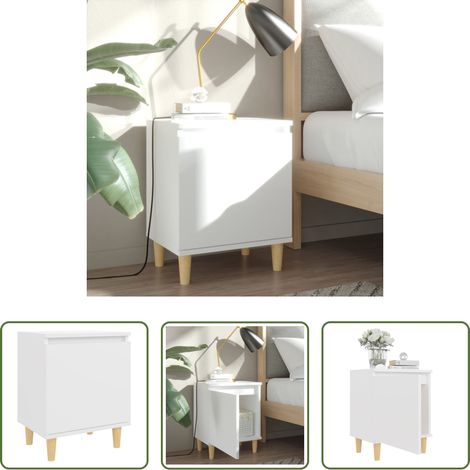 Table de chevet bois - Table de chevet avec pieds en bois massif Blanc 40x30x50 cm (1/5)