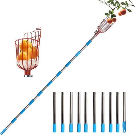 Cueille Fruit Télescopique 4 Mètres avec Corbeille et Manche, Pince avec Panier en Acier Inoxydable pour Fruits Pomme Orange, Légèrement Stable et Peu Encombrante (1/5)