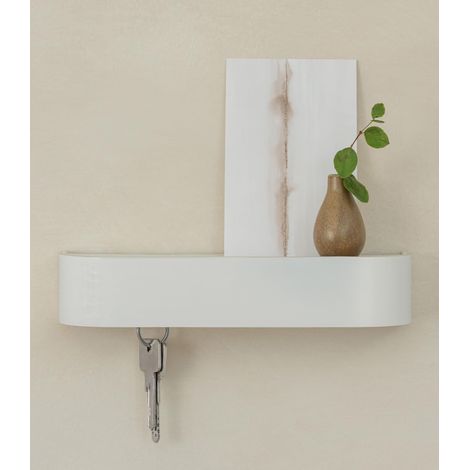 Porte Clé Mural Moderne avec Étagère en Bois Rangement Clé pour Meuble de Couloir Blanc Design Minimaliste d’Accroche Clé Mural de Berlin (1/5)
