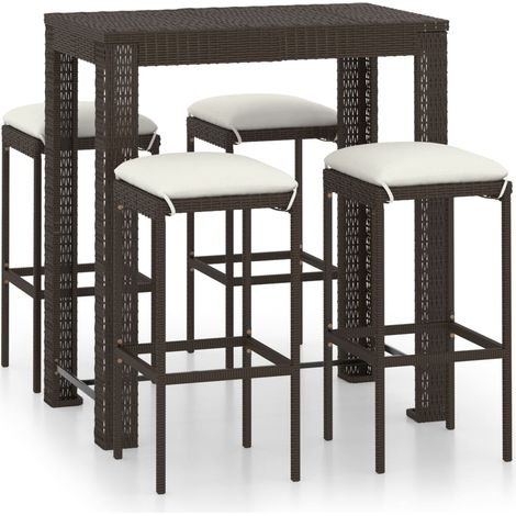 Maison Exclusive - 5-tlg. Gartenbar-Set mit Kissen Poly Rattan Br