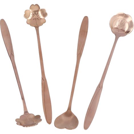 4er-Set Rührlöffel in Herzform, Kaffeelöffel, Dessertlöffel, Eisteelöffel, Roségold (1/5)