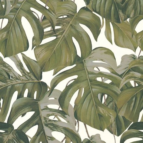 Empapelado de lujo exclusivo Profhome 365192 papel pintado no tejido liso con dibujo de jungla mate verde blanco gris 5,33 m2