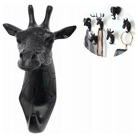 1 pcs Porte-manteau et porte-manteau Porte-serviettes Crochet mural Porte-manteau Animal Clé Girafe noire-Fei Yu (1/4)