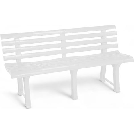 Kunststoff Gartenbank 3-Sitzer 145 x 74 cm - weiß - Garten Sitzbank mit Rückenlehne wetterfest 200 kg Belastbarkeit