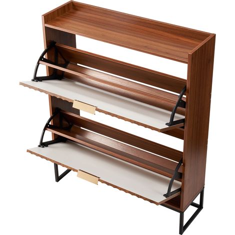 Mophorn Schuhschrank mit zwei Klappen, kompakter Schuhkipper mit Kippschutz, freistehender Schuhregal-Organizer für Eingangsbereich, Flur, Wohnzimmer und Veranda, Maße: 80 x 24 x 100 cm, Braun