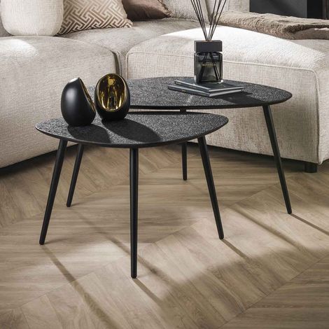 Lot de 2 tables basses galets 80 et 61 cm en bois et métal gris foncé