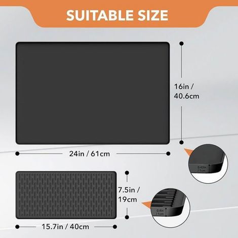 Tapis à café en silicone avec tapis de séchage amovible – accessoire de cuisine antidérapant – noir (1/5)