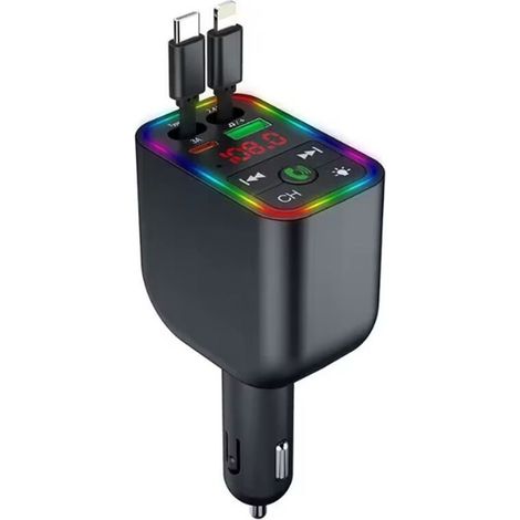 Kit Voiture MP3 Sans Fil LED , émetteur FM, Récepteur Audio, Rétractable, USB Type-C, 2 , Chargeur Rapide pour Voiture