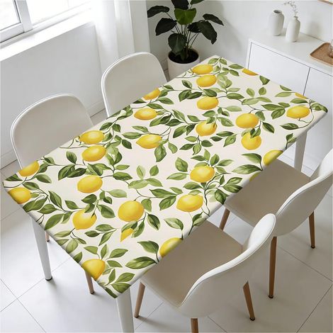 Housse de table élastique 120x80 cm, lavable, motif citron