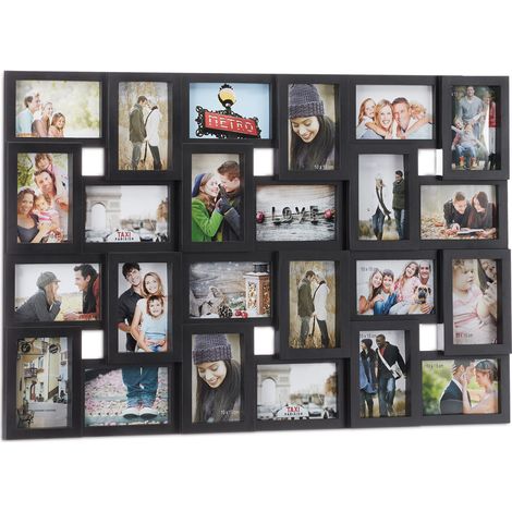 Cadre photos pêle-mêle vertical horizontal 57 x 86 x 3 cm pour 24 photos décoratif en plastique noir (1/4)