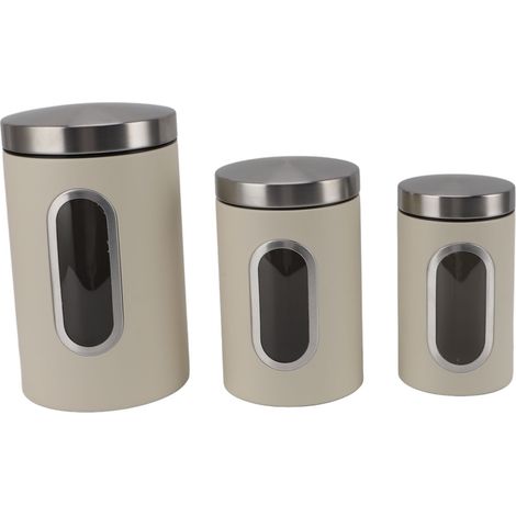 Ensemble de boîtes de cuisine avec fenêtre transparente, 3 pièces, récipient à café hermétique, organisateur de thé, boîte à sucre, décor de Bar à domicile Beige