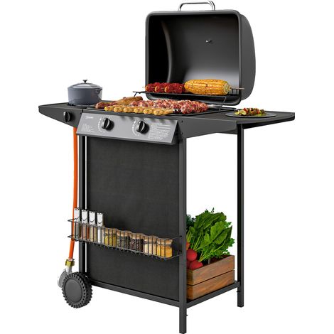 Barbecue à gaz avec 3 brûleurs indépendants et couvercle avec thermomètre, 108x54x97 cm, noir