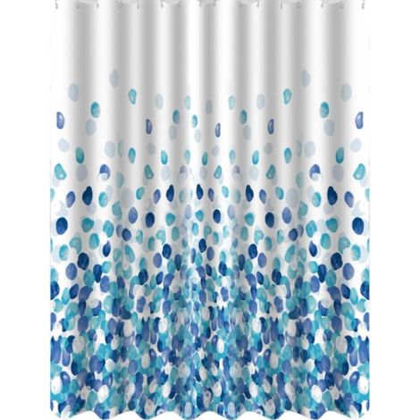 Duschvorhang, 180 x 180 cm, waschbarer Polyester-Duschvorhang mit 12 Haken, Badewannenvorhang für Badezimmer, blaues Blasenmuster, blau-weiß (1/5)
