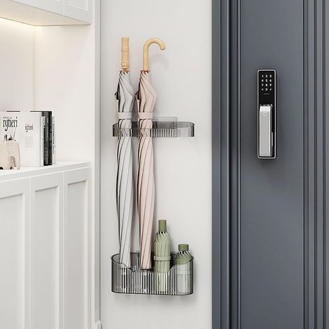 Lot 2 Porte‑parapluies Gris – Auto‑adhésifs, Montage Facile, Adapté Couloirs & Bureaux (1/5)